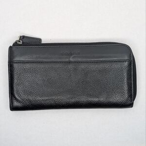 Coach Black Pebble Leather Zip Around Wallet Clutch Organizer Textured Mens
